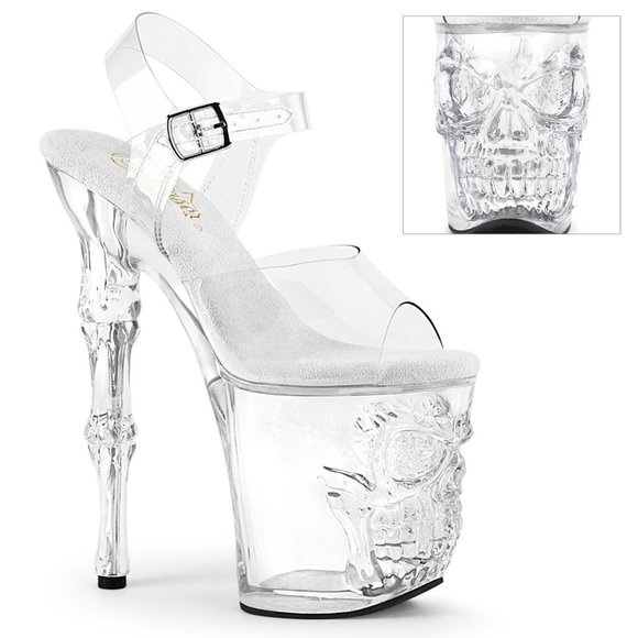 Pleaser Rapture 808 Clear Skull Platform Heels - Picture 1 of 5